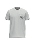 Camiseta crema con bolsillo, manga corta y diseño college