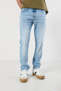 Jean slim azul claro ceñido tiro bajo con desgastes