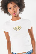 Camiseta en rib crema manga corta con diseño del Rey León