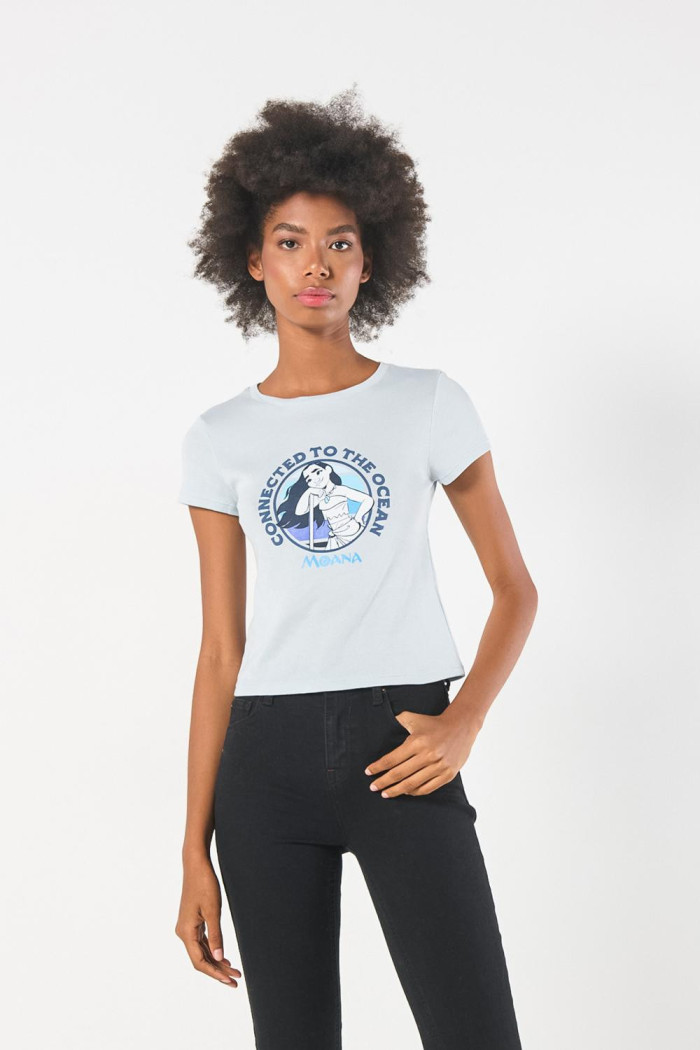 Camiseta en rib azul clara de Moana con manga corta