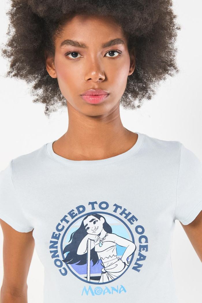 Camiseta en rib azul clara de Moana con manga corta