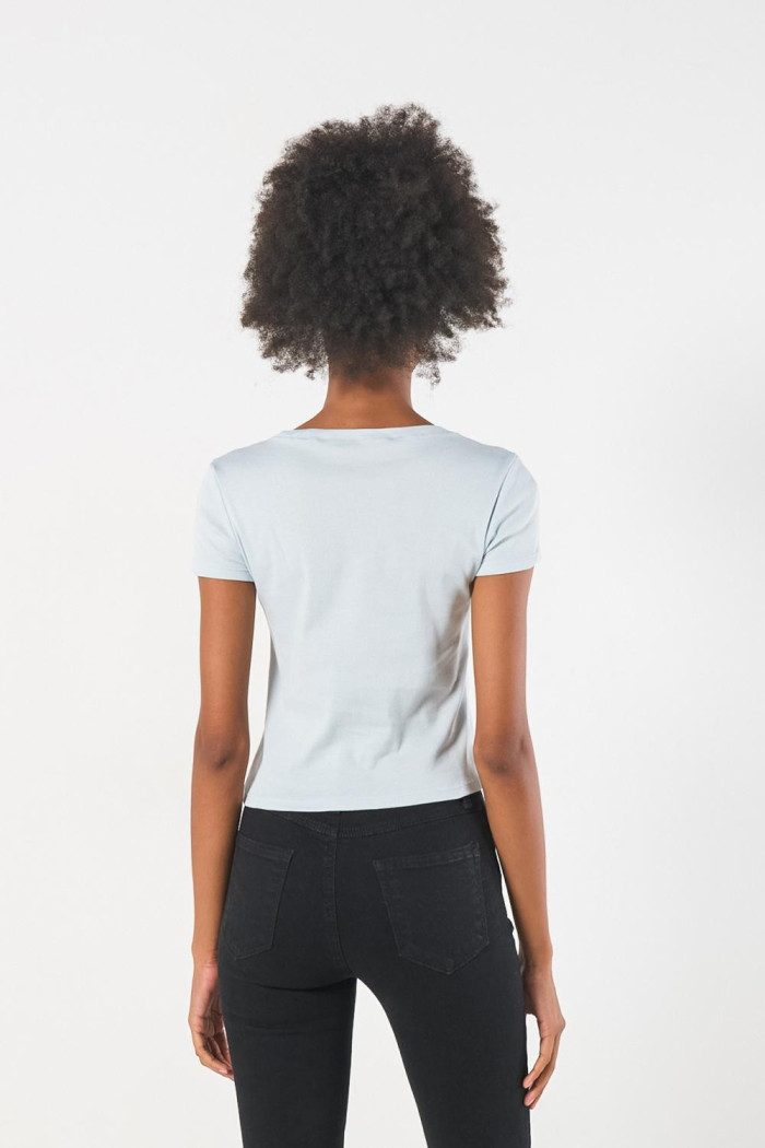 Camiseta en rib azul clara de Moana con manga corta