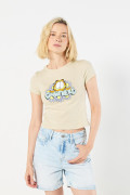 Camiseta en rib kaki con diseño de Garfield y manga corta