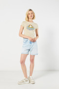 Camiseta en rib kaki con diseño de Garfield y manga corta