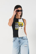 Camiseta crema manga sisa de Bob Esponda con corte negro