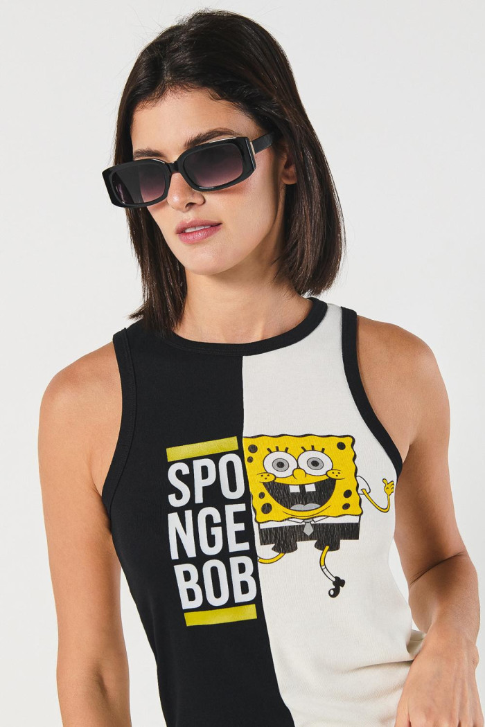 Camiseta crema manga sisa de Bob Esponda con corte negro
