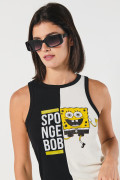 Camiseta crema manga sisa de Bob Esponda con corte negro