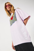 Camiseta oversize lila manga corta con arte de Keith Haring