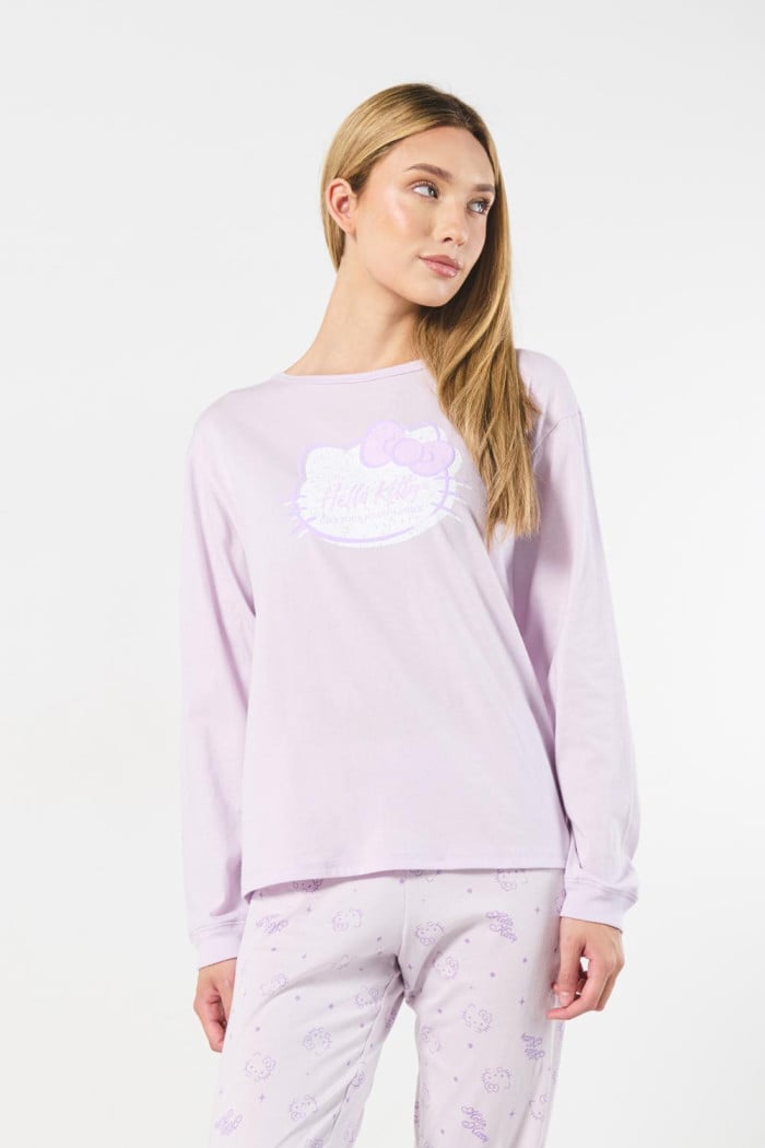 Camiseta manga larga lila con estampado de Hello Kitty