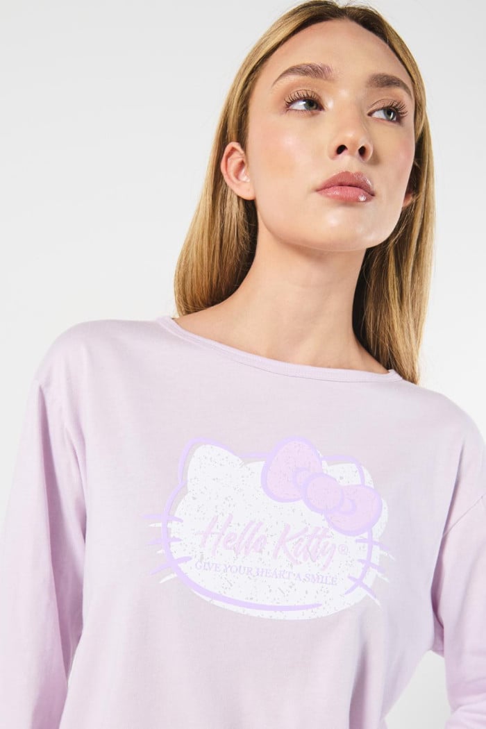 Camiseta manga larga lila con estampado de Hello Kitty