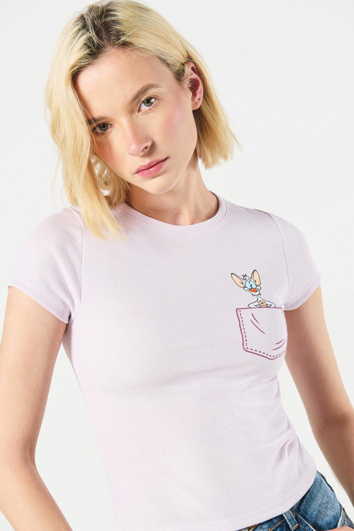 Camiseta lila clara en rib manga corta de Pinky y Cerebro