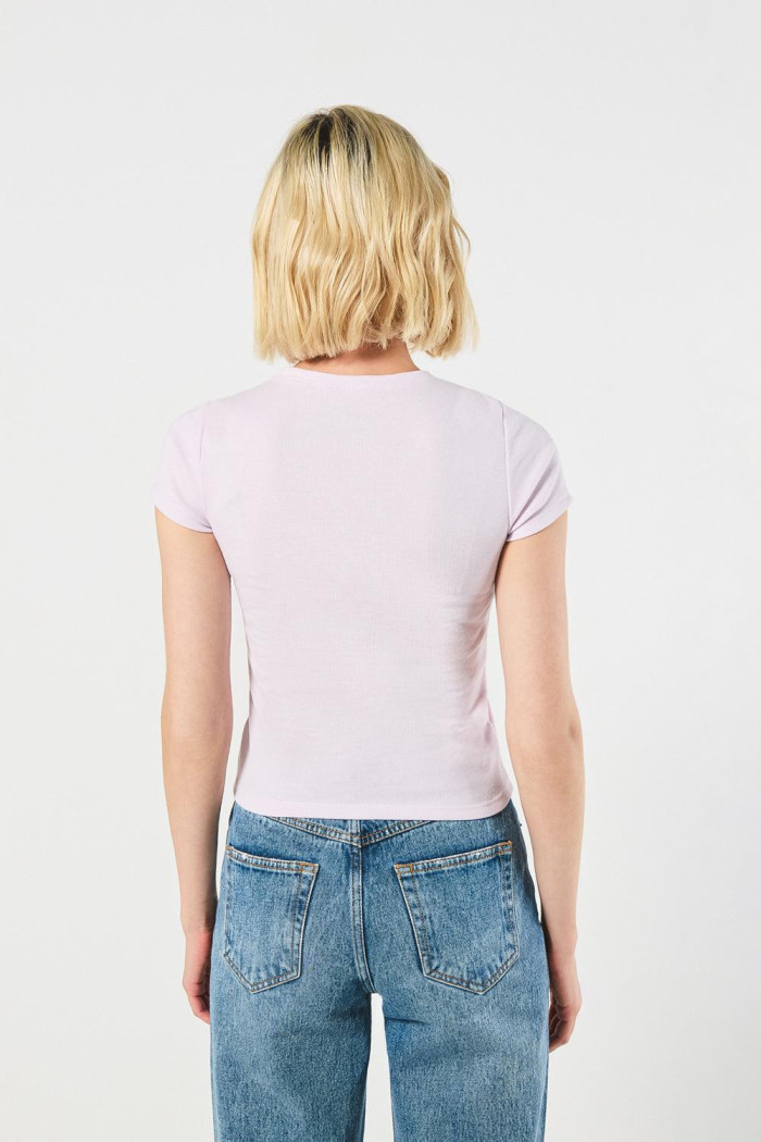 Camiseta lila clara en rib manga corta de Pinky y Cerebro