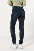 Jean jegging azul intenso tiro alto con costuras cafés