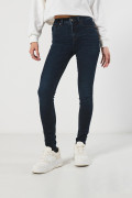 Jean push up azul intenso con realce, tiro alto y bolsillos
