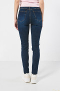 Jean jegging ceñido azul oscuro tiro alto con costuras cafés