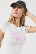 Camiseta en algodón crema manga corta con arte college