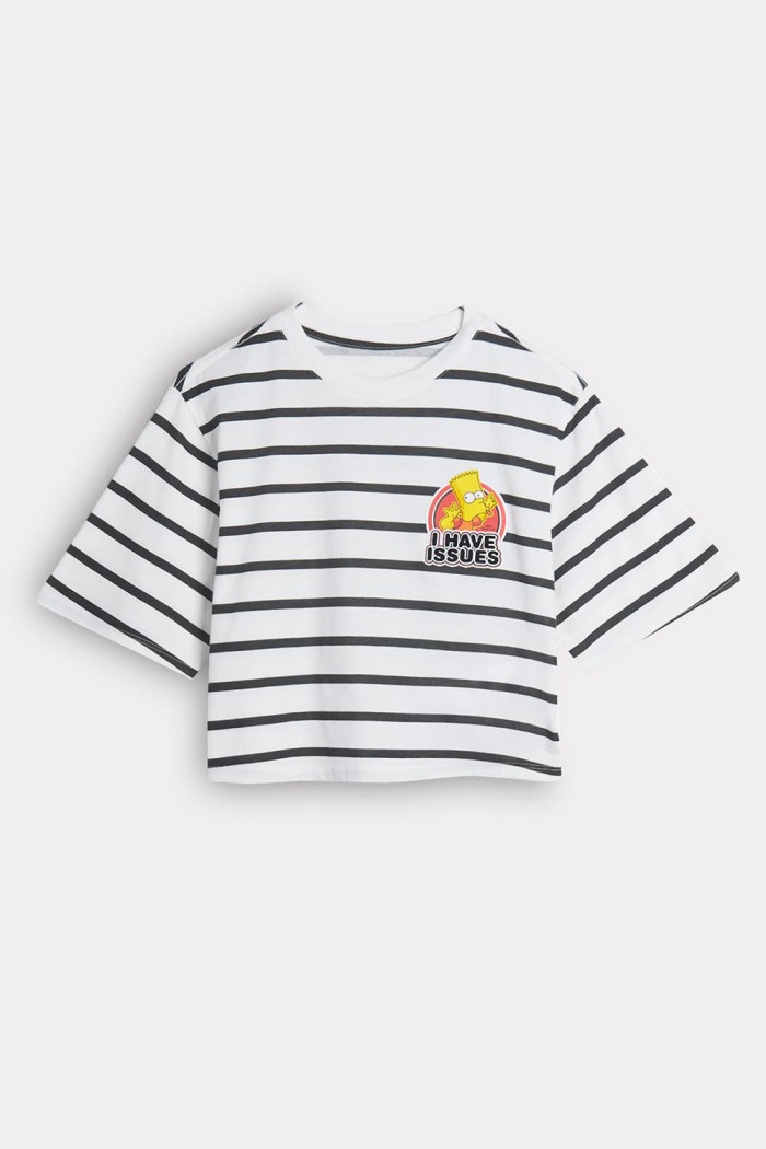 Camiseta crema a rayas crop top oversize de Los Simpson