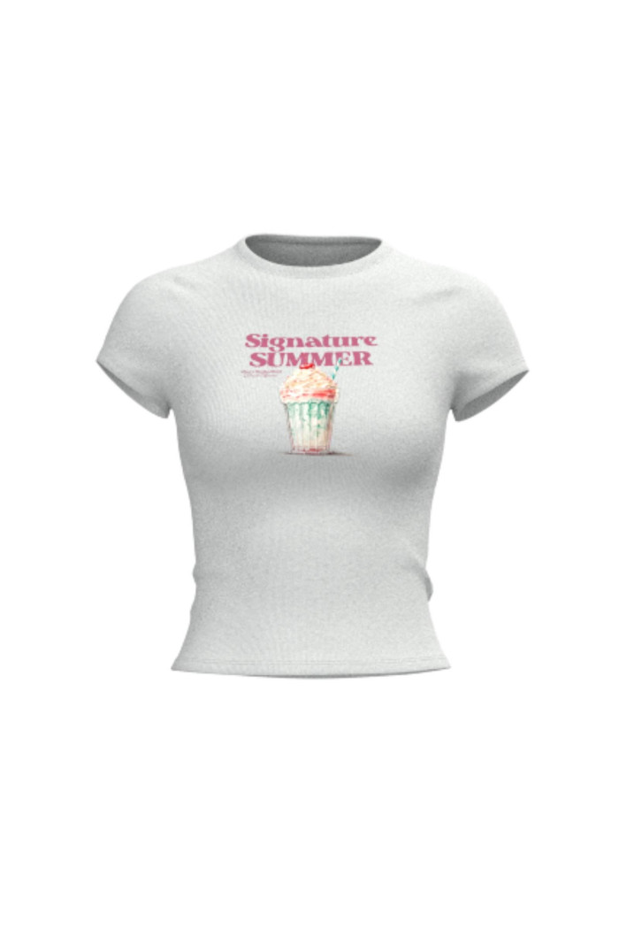 Camiseta manga corta en rib unicolor con diseño de bebida