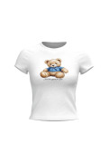 Camiseta en rib unicolor manga corta con diseño de osito