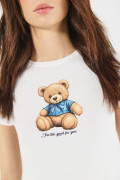 Camiseta en rib unicolor manga corta con diseño de osito