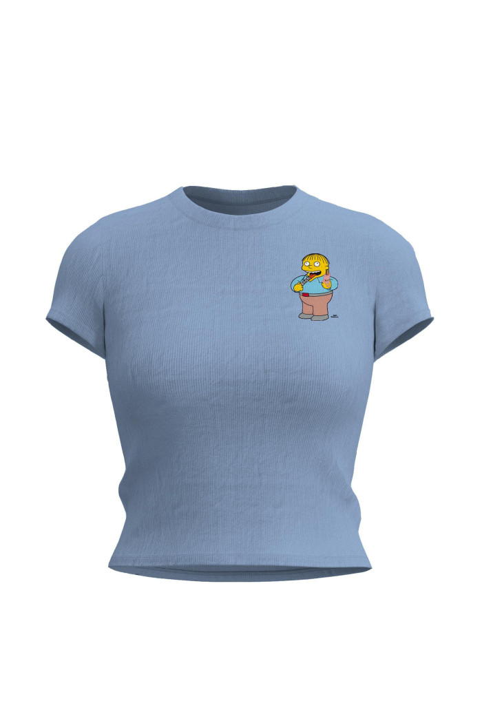 Camiseta azul en rib manga corta con diseño de Los Simpson