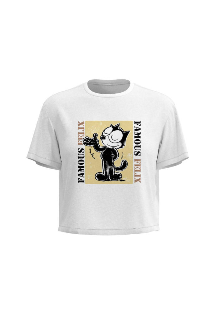 Camiseta en rib de Félix el Gato crema manga corta