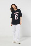 Camiseta cuello redondo oversize azul con diseño college