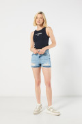 Camiseta manga sisa azul intensa con estampado college