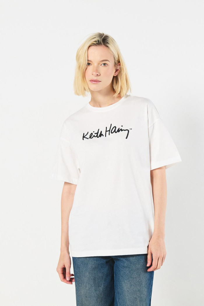 Camiseta de Keith Haring crema clara oversize manga corta