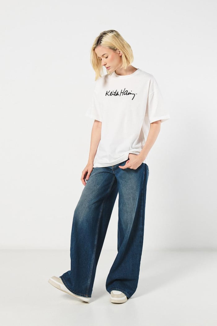 Camiseta de Keith Haring crema clara oversize manga corta