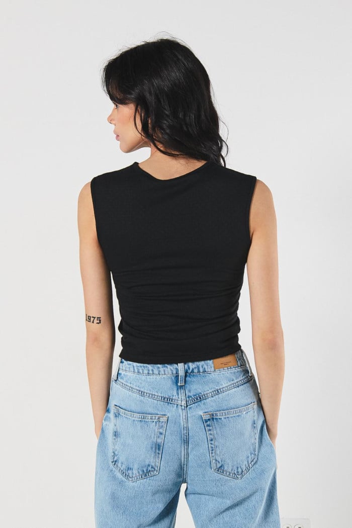 Camiseta manga sisa unicolor con escote de amarre en frente