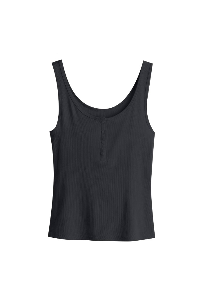 Camiseta manga sisa unicolor con botones y texturas de canal