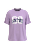 Camiseta lila manga corta con estampado college