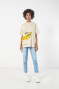 Camiseta kaki oversize manga corta con diseño de Pluto