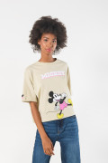 Camiseta oversize kaki con arte de Mickey y manga corta
