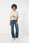 Camiseta oversize kaki con arte de Mickey y manga corta