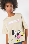 Camiseta oversize kaki con arte de Mickey y manga corta