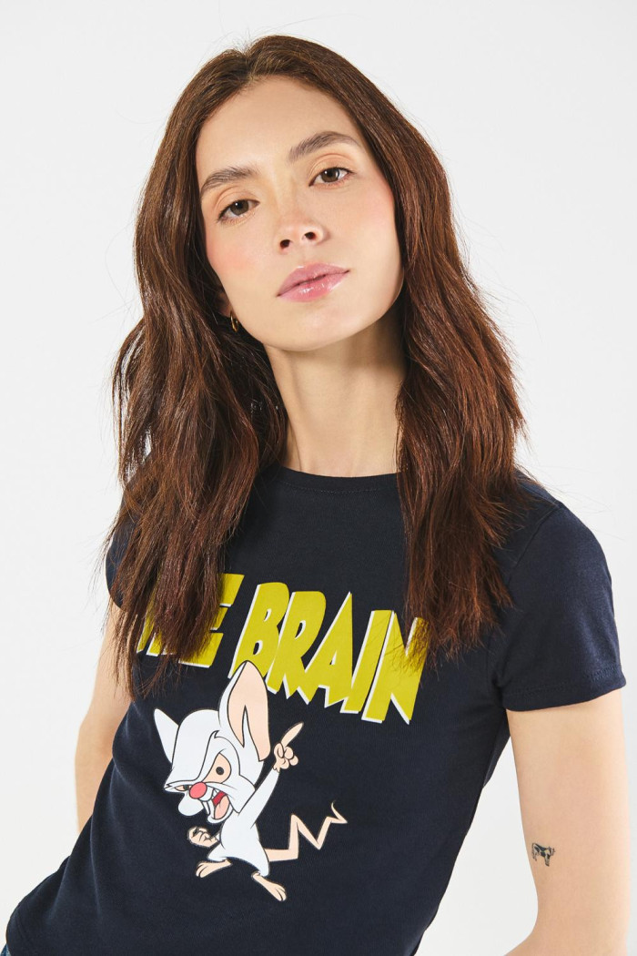 Camiseta azul en rib manga corta de Pinky y Cerebro