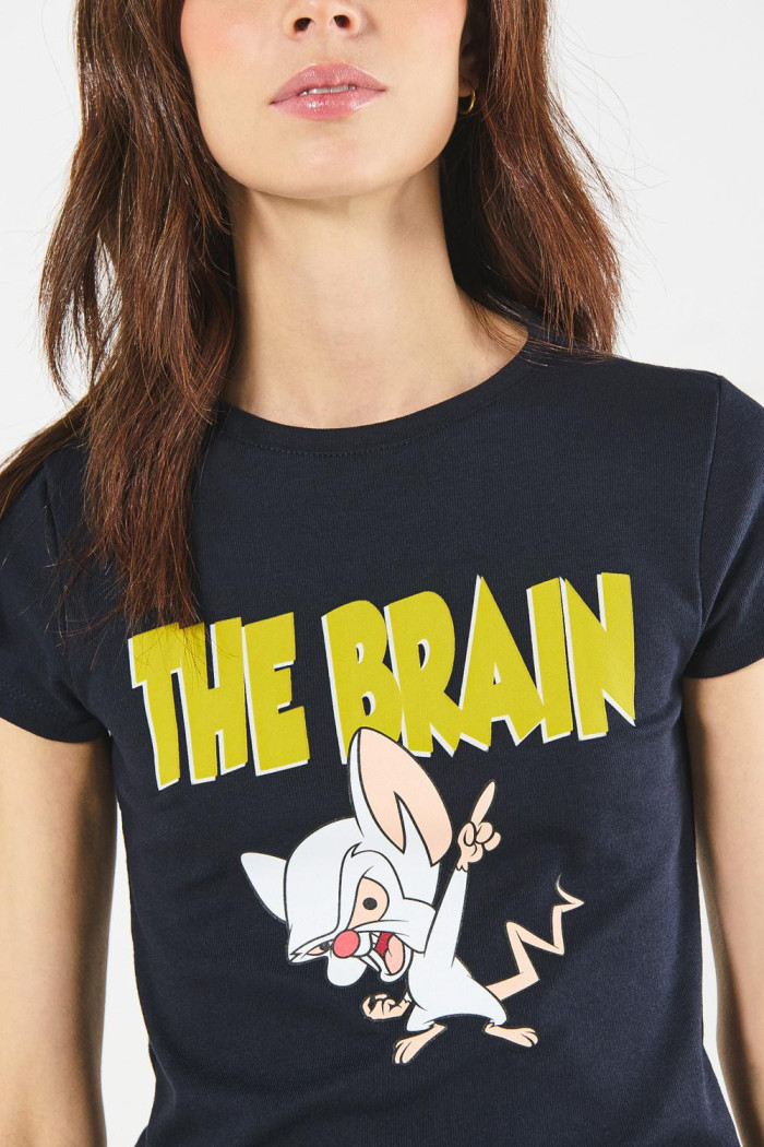 Camiseta azul en rib manga corta de Pinky y Cerebro