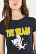 Camiseta azul en rib manga corta de Pinky y Cerebro