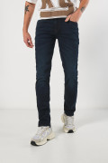 Jean slim azul intenso con tiro bajo y silueta ajustada