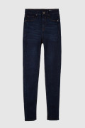 Jean jegging azul intenso tiro súper alto con costuras cafés