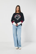 Buzo oversize college deportivo cuello redondo azul