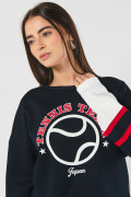 Buzo oversize college deportivo cuello redondo azul