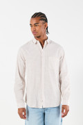 Camisa a rayas crema clara manga larga en algodón