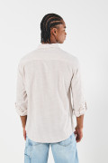 Camisa a rayas crema clara manga larga en algodón