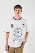 Camiseta oversize con contrastes college crema y manga corta