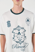 Camiseta oversize con contrastes college crema y manga corta