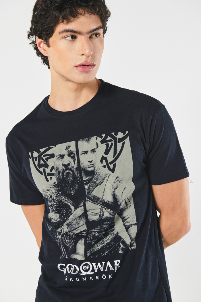 Camiseta azul cuello redondo con arte de God of War