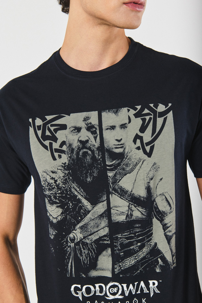 Camiseta azul cuello redondo con arte de God of War